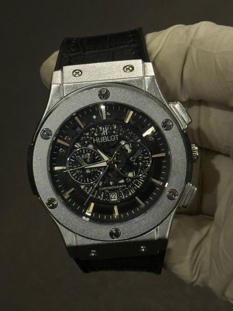 Hublot Black Dail Leather Strap Watch