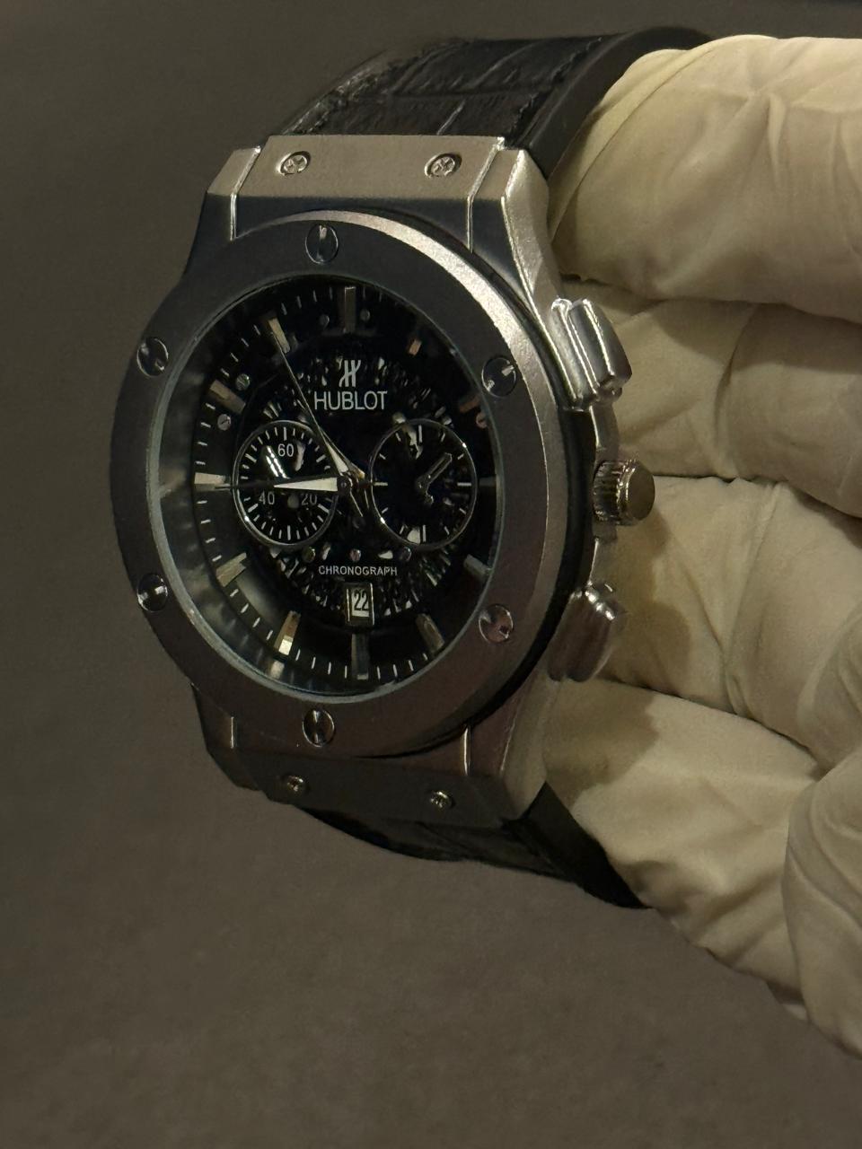 Hublot Black Dail Leather Strap Watch