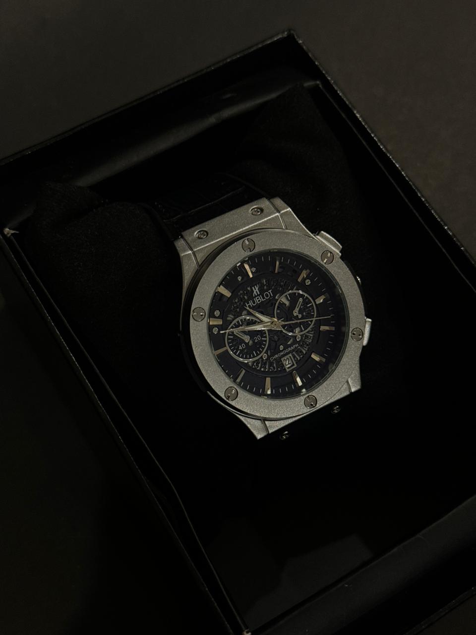 Hublot Black Dail Leather Strap Watch